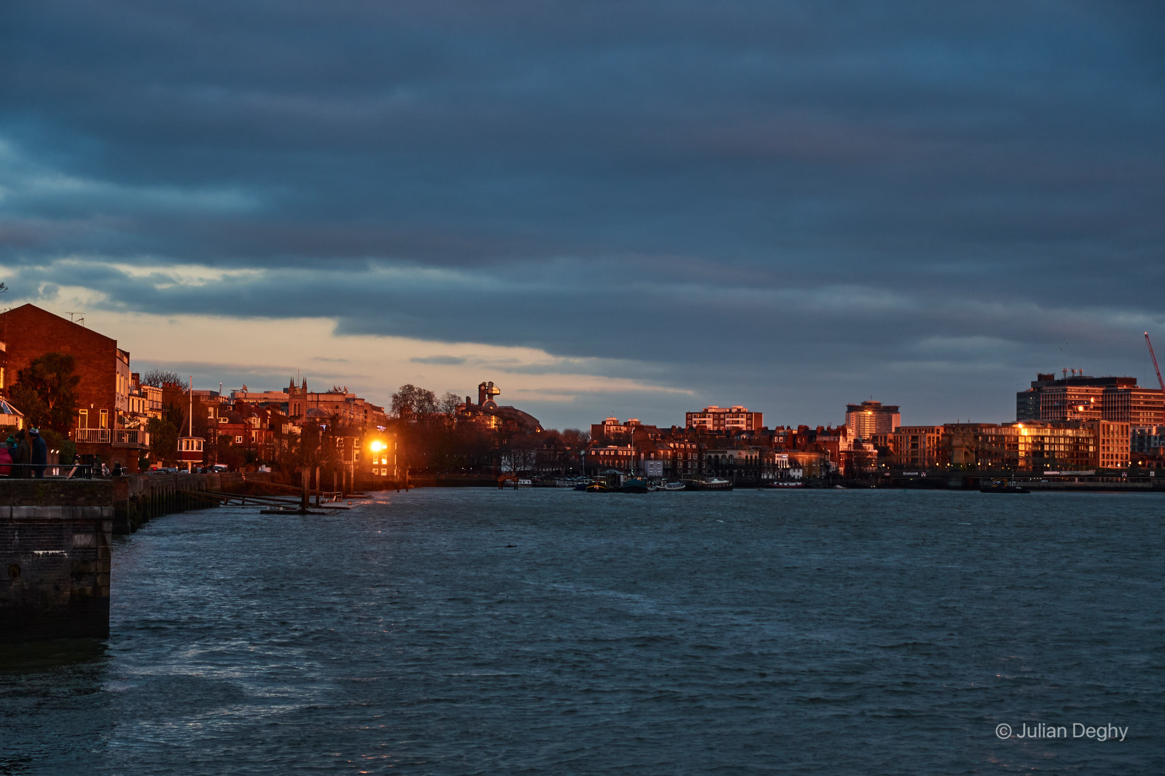 Hammersmith at sunset seen from Chiswick Mall